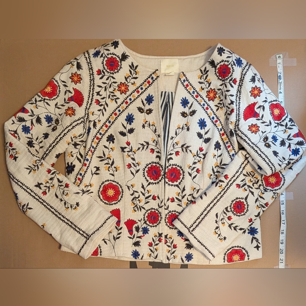 Maeve by Anthropologie M Kirian Embroidered Crop Jacket
